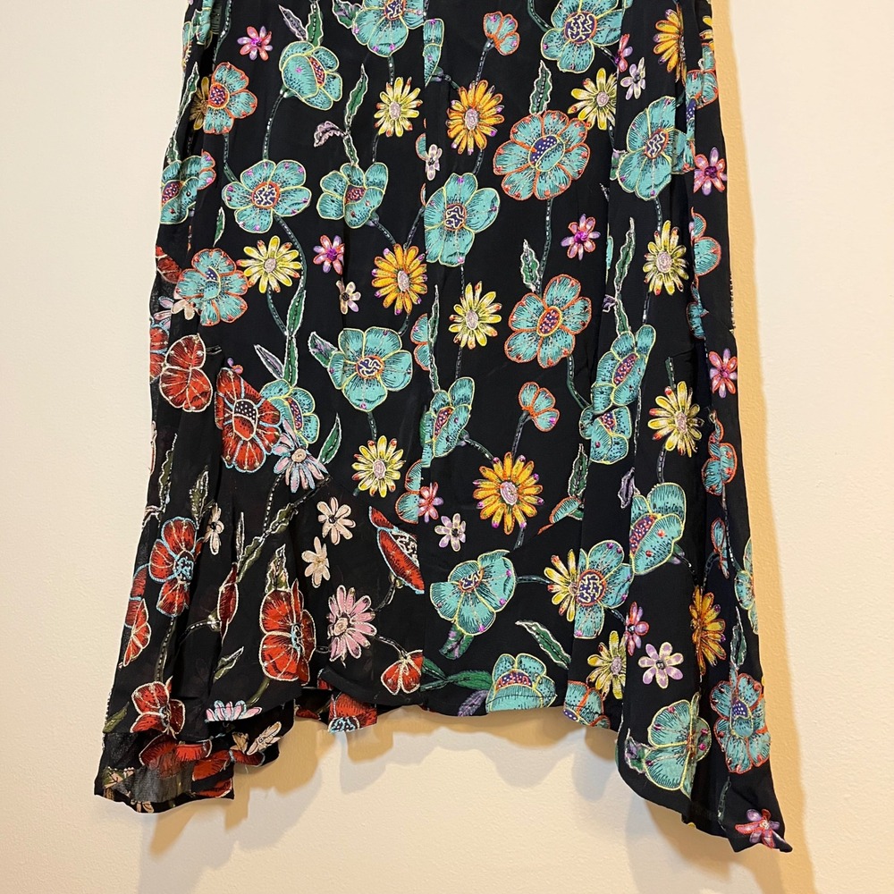 VTG Chico's Skirt Midi Pull On Black Floral Embroidered Beaded Size 2 (US Large) - Picture 3 of 6